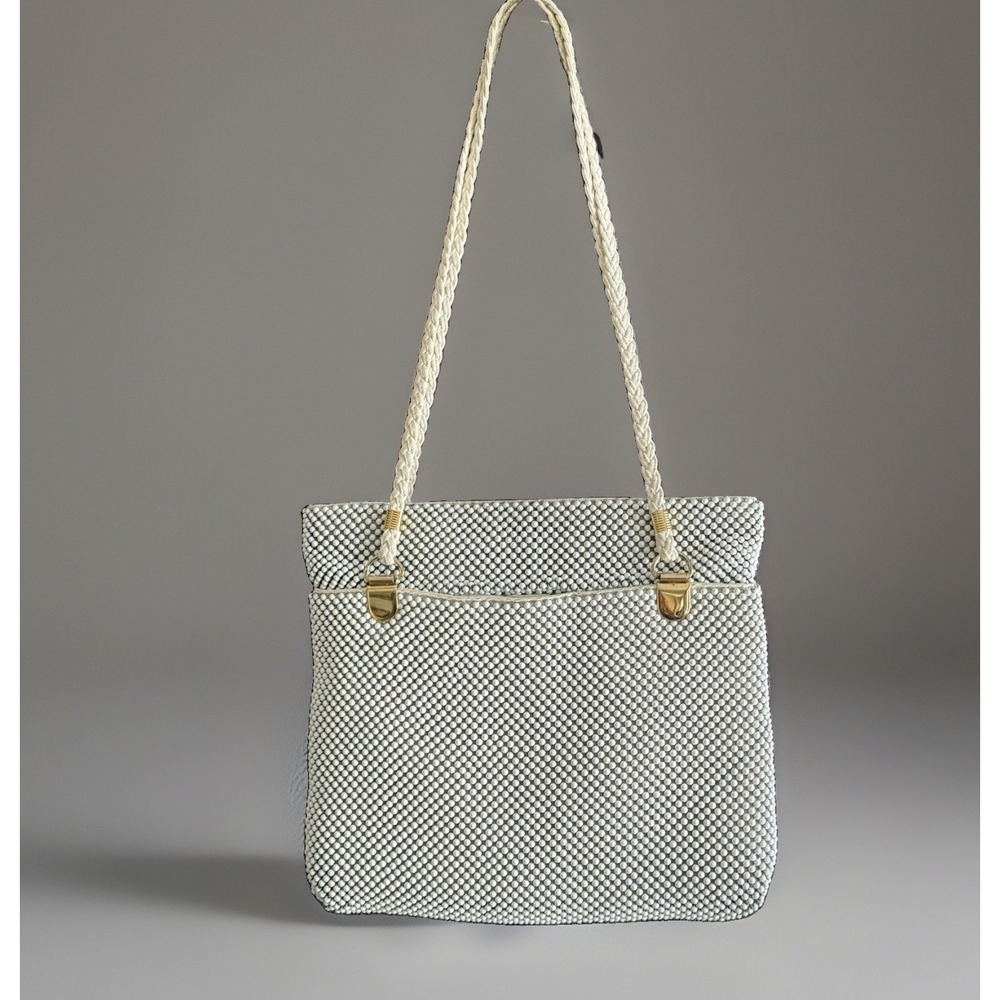Vintage Beaded Purse By Warren Reed Cool White Beads Gold Accents 1960 MCM Retro